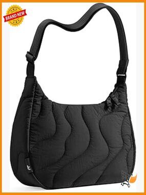 Nylon Quilted Crossbody Bag, Puffy Travel Hobo Handbag with Multiple Pockets